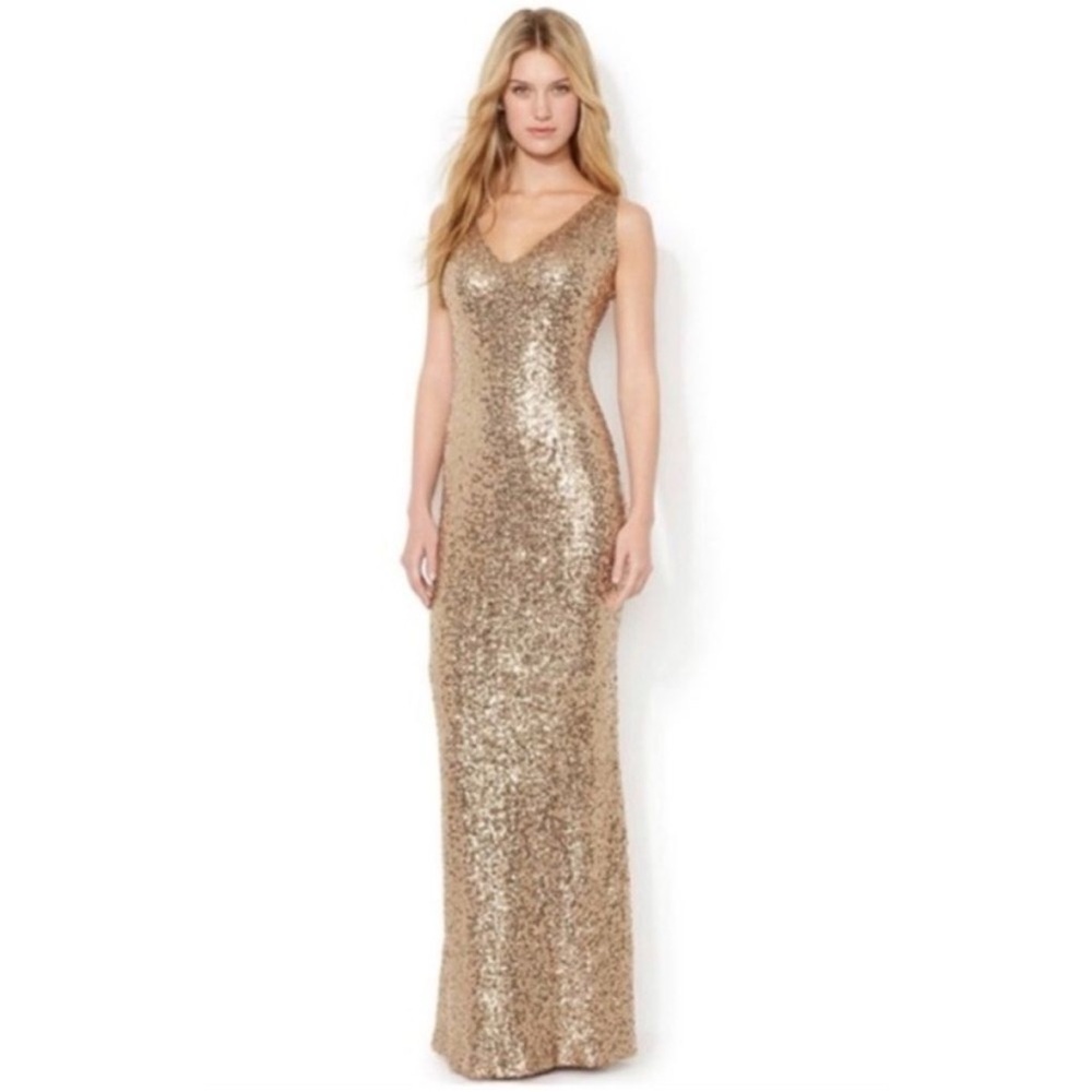 Ralph Lauren Gold Sequin Evening Gown